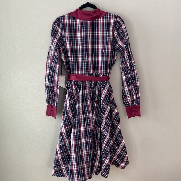 Unique Vintage Navy & Burgundy Plaid Shirtdress Size 6-8 - Picture 6 of 8